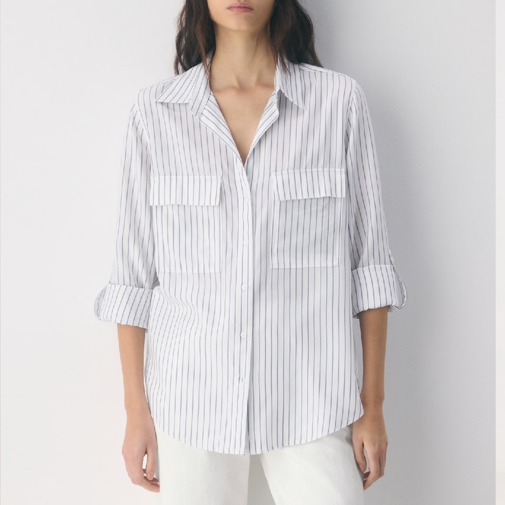 Aritzia Babaton Utility Stripe Button Down Long Sleeve Shirt
